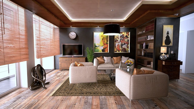living room with neutral furniture